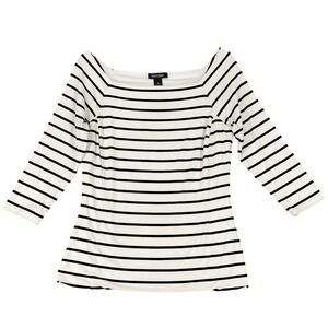 White House Black Market Striped Boat Neck Top Womens M Nautical Parisian Chic